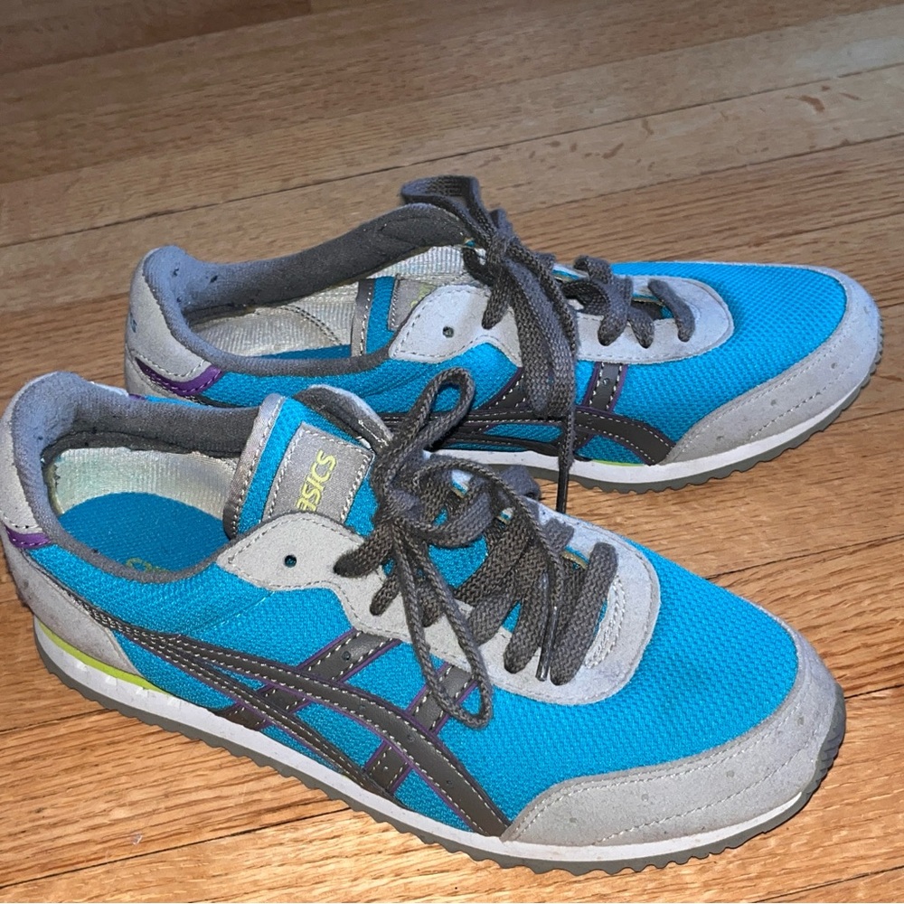 Asics hq85k f450309 vegan casual walking sneakers sz 8 blue green purple gray